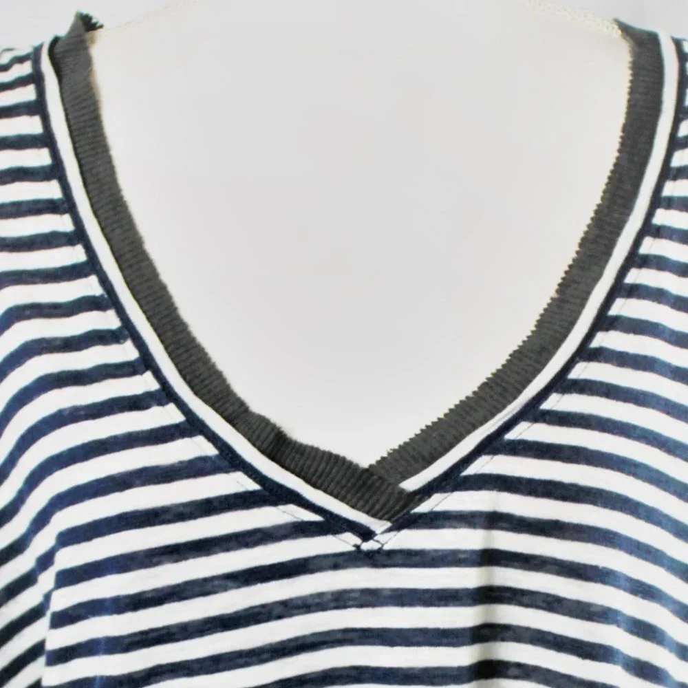 Free People We The Free Black & Cream Stripe Short Sleeve High Low Tunic